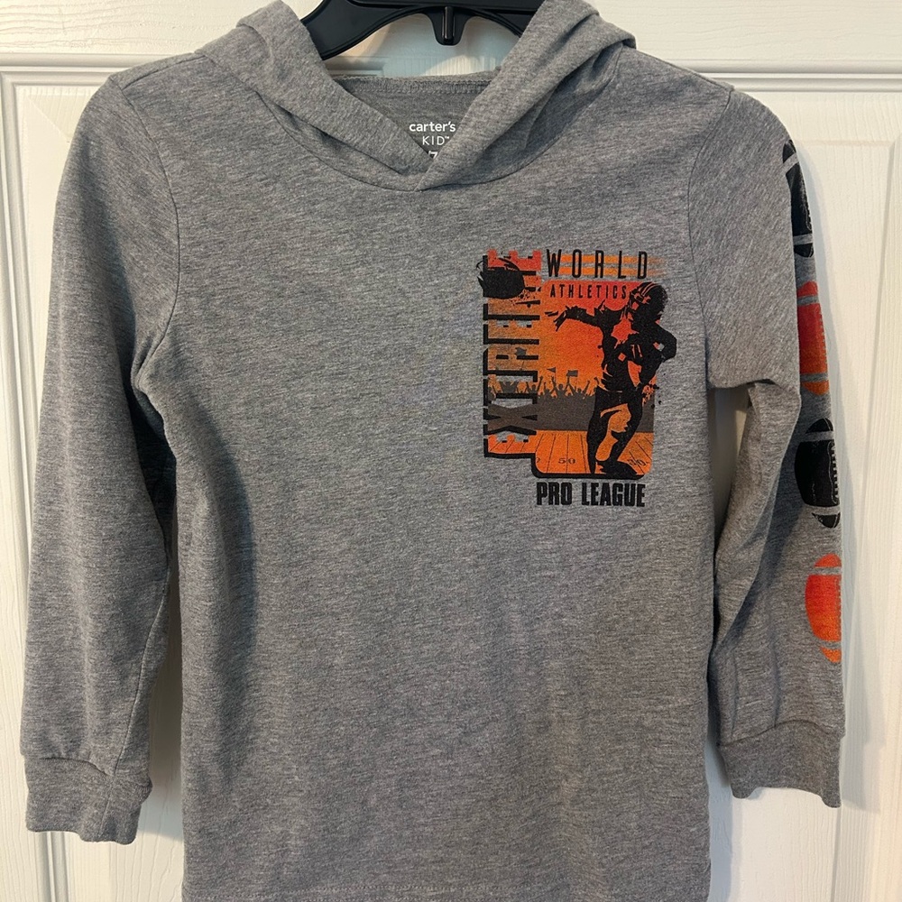 Boys, Carter's Gray and Orange Long Sleeve Shirt w/ Hood, Size 7